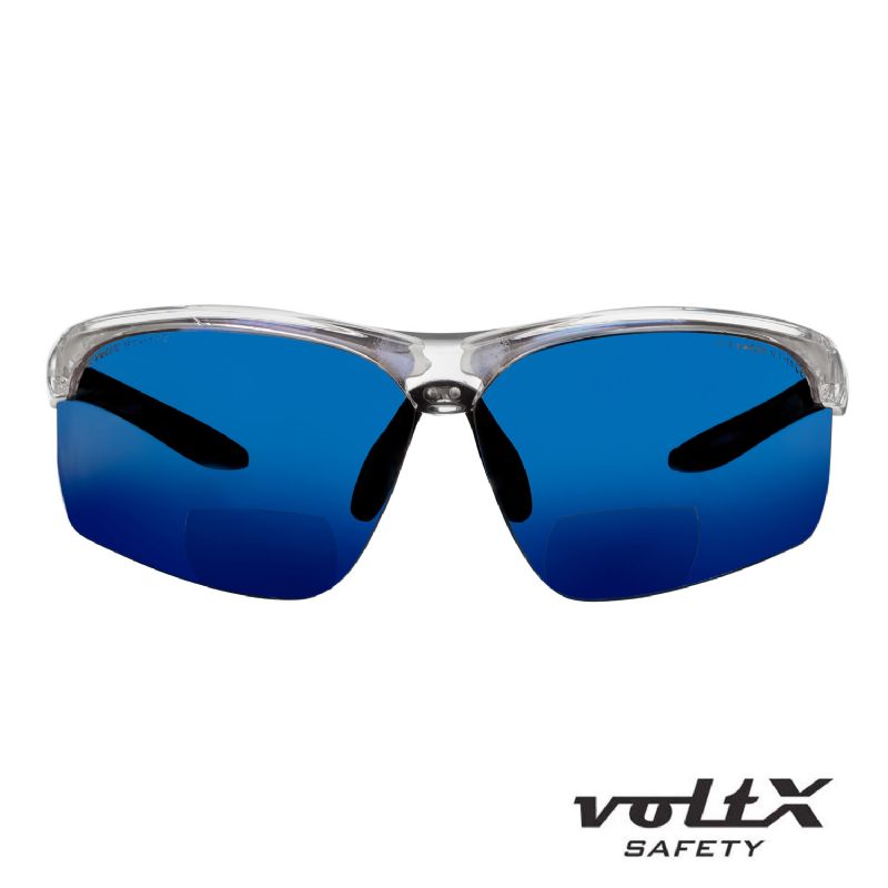 Reading Safety Glasses voltX 'Constructor' Lunettes de sécurité de Lecture BIFOCALES avec Cordon doté d'un arrêtoir/Lunettes de Cyclisme Certifiées CE EN166F Miroir dioptrie +2.0